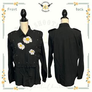 Vintage ELY Country Charmers Women Shirt XL Western Sunflower Pearl Snap RARE